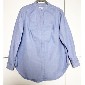 Boden Chambray Collarless Button Down Shirt Blue Size 8